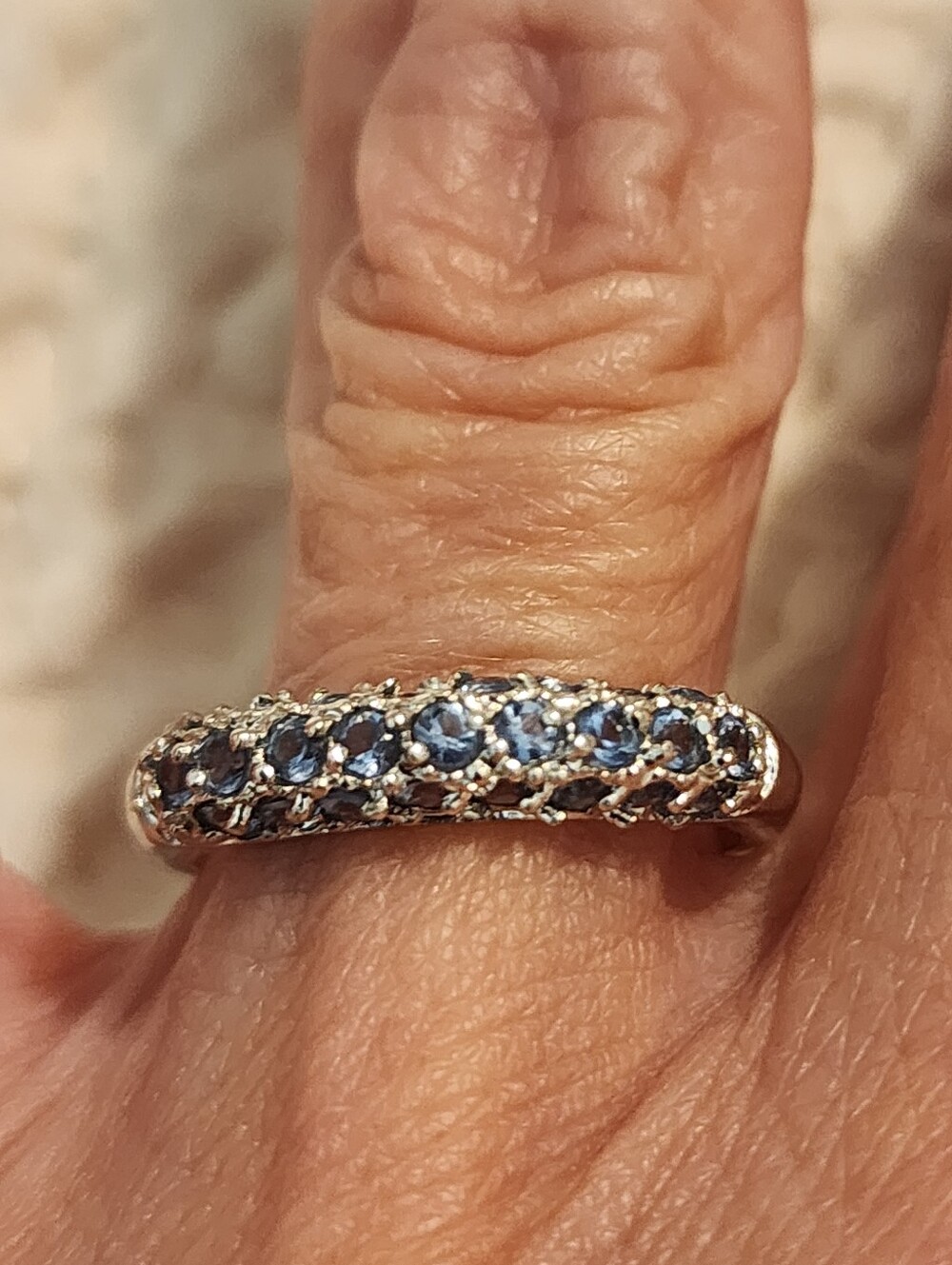 Silver Light Blue Stones Eternity Band Ring Sz 7 Minimalist Quiet Luxury